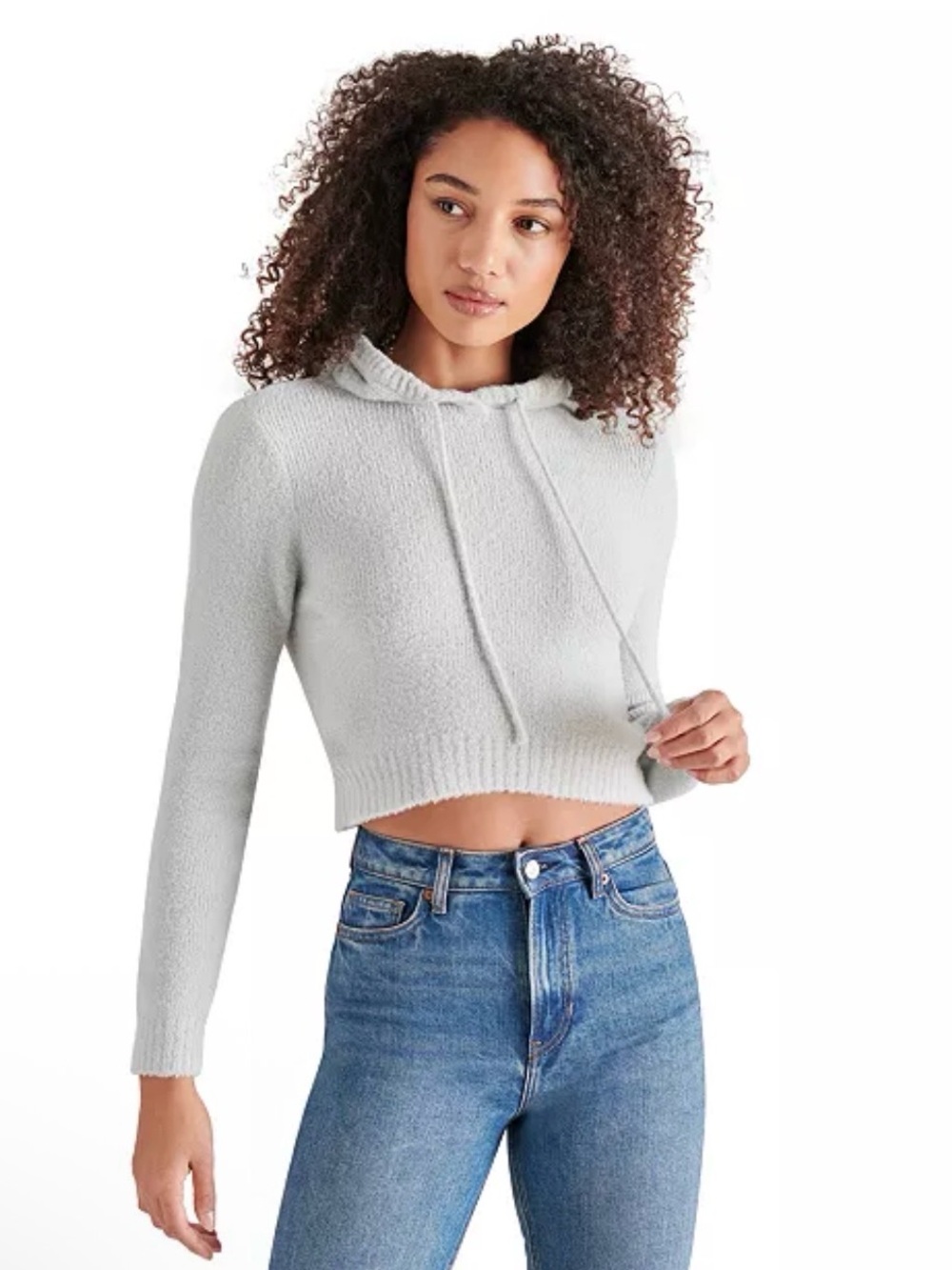 Steve Madden Hooded Knit Sweater Gray Size S NWT Cropped Cozy